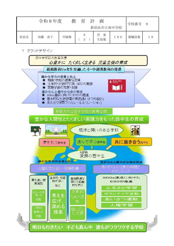 R9年度 教育計画グランドデザイン・重点目標(西中）0421.pdfの1ページ目のサムネイル